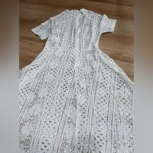 White Lace Short-Sleeve A-Line Dress